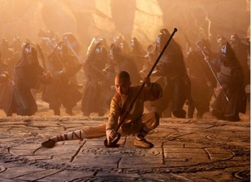 Strike a pose: Aang (Noah Ringer) preps his air-bending manoeuvres to knock down his enemies. 