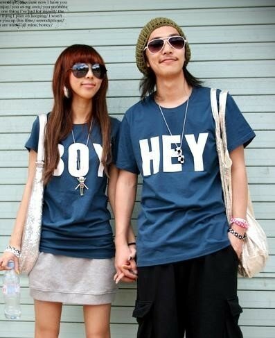 couples fashion - blue shirts