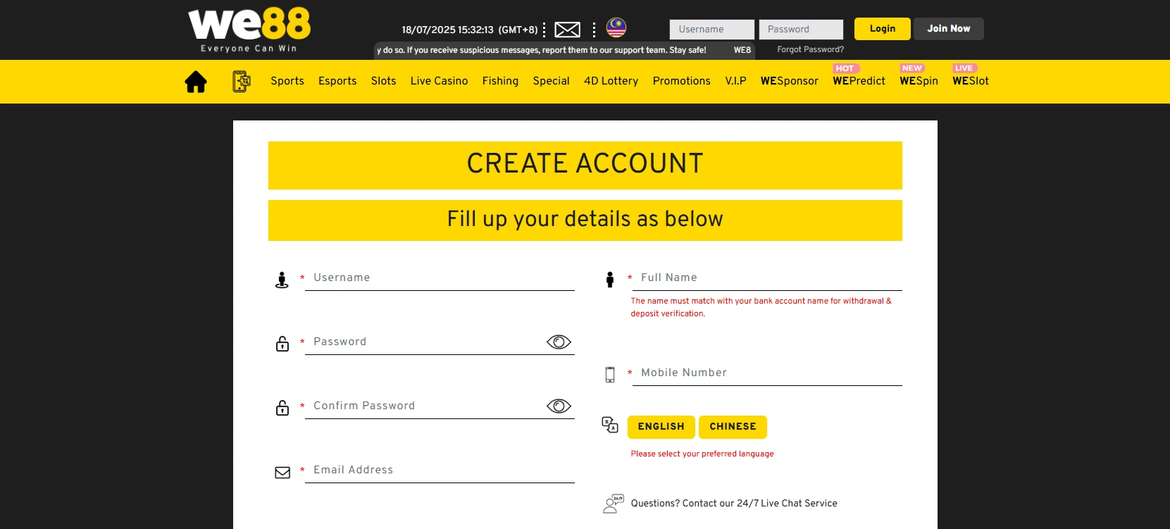 WE88 Casino Malaysia Registration Process WE88 Malaysia Registration Process